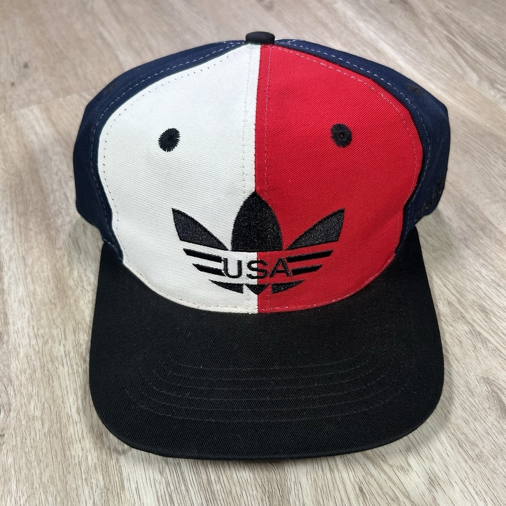 VTG 90s Adidas USA Trefoil Snapback Hat‎ Red White Blue Cap